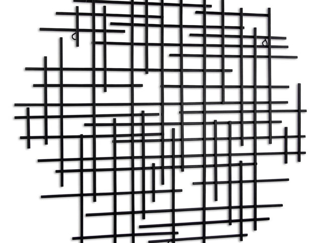30" X 30" Black Metal Abstract Lines Round Hanging Dimensional Sculpture