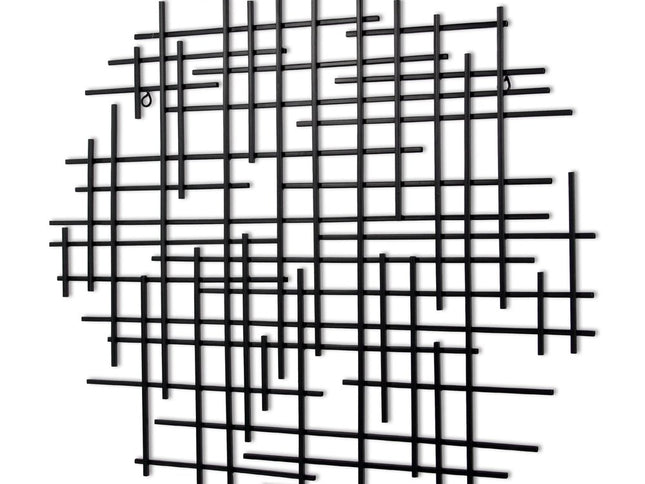 30" X 30" Black Metal Abstract Lines Round Hanging Dimensional Sculpture