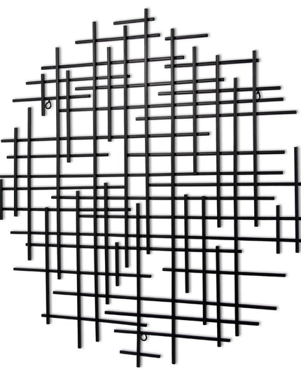 30" X 30" Black Metal Abstract Lines Round Hanging Dimensional Sculpture
