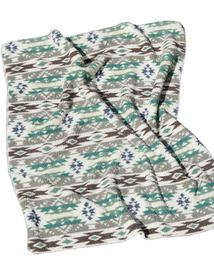 50" X 60" Ivory Gray And Green Faux Sherpa Southwestern Throw Blanket