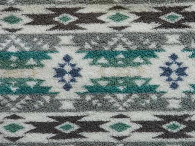 50" X 60" Ivory Gray And Green Faux Sherpa Southwestern Throw Blanket