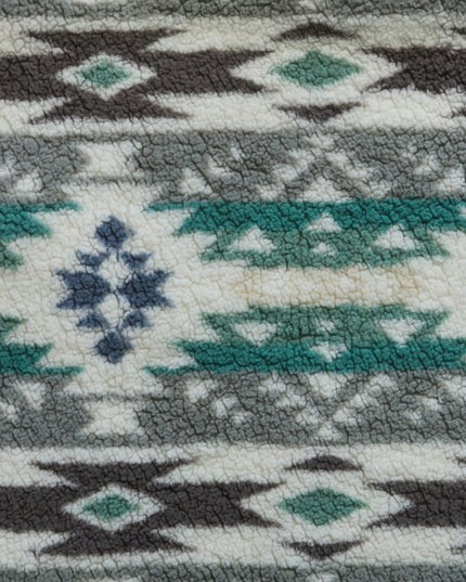 50" X 60" Ivory Gray And Green Faux Sherpa Southwestern Throw Blanket