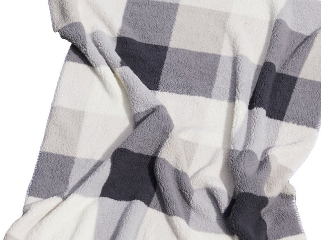 50" X 60" Gray And Ivory Faux Sherpa Plaid Throw Blanket