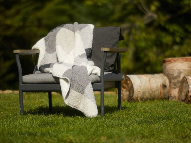 50" X 60" Gray And Ivory Faux Sherpa Plaid Throw Blanket