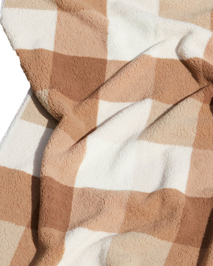 50" X 60" Ivory And Taupe Faux Sherpa Plaid Throw Blanket