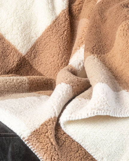 50" X 60" Ivory And Taupe Faux Sherpa Plaid Throw Blanket