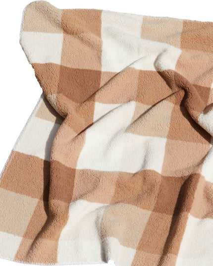 50" X 60" Ivory And Taupe Faux Sherpa Plaid Throw Blanket