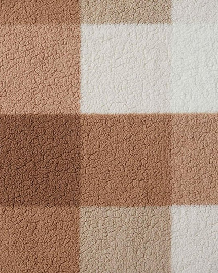 50" X 60" Ivory And Taupe Faux Sherpa Plaid Throw Blanket