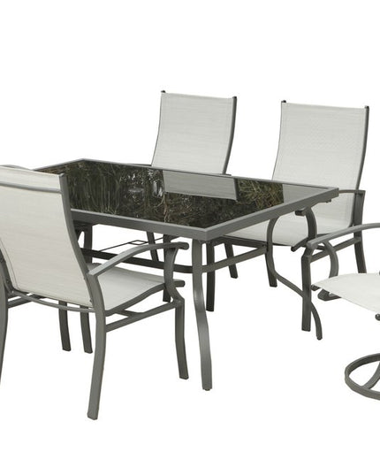 Seven Piece Black and Gray Rectangular Glass Dining Set with Six Chairs