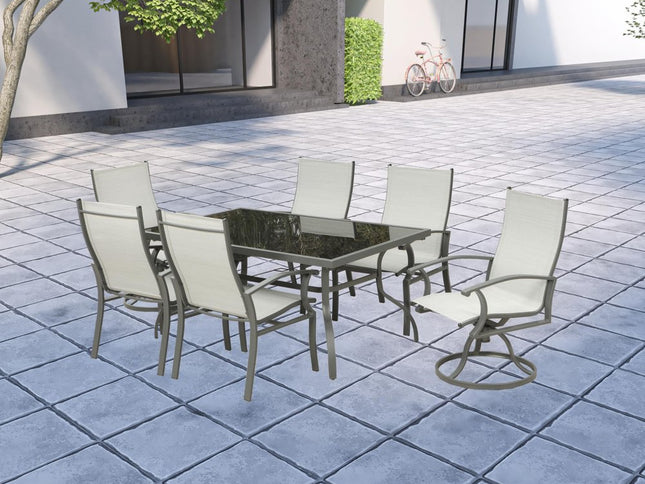 Seven Piece Black and Gray Rectangular Glass Dining Set with Six Chairs