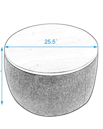 26" Gray and Natural Fabric And Wood Reversible Tray Top Round Storage Ottoman