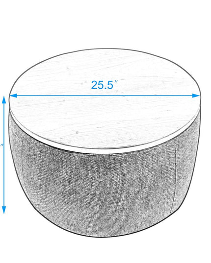 26" Dark Gray and Natural Fabric And Wood Reversible Tray Top Round Storage Ottoman