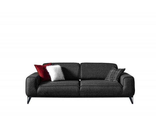 90" Dark Gray Linen Sleeper Sofa And Toss Pillows With Silver Legs