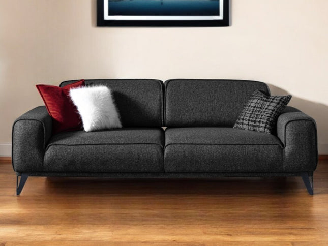 90" Dark Gray Linen Sleeper Sofa And Toss Pillows With Silver Legs