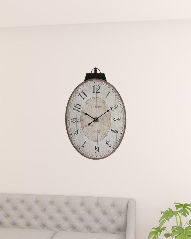 18" Oval Ivory Wood Analog Wall Clock