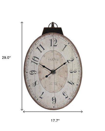 18" Oval Ivory Wood Analog Wall Clock