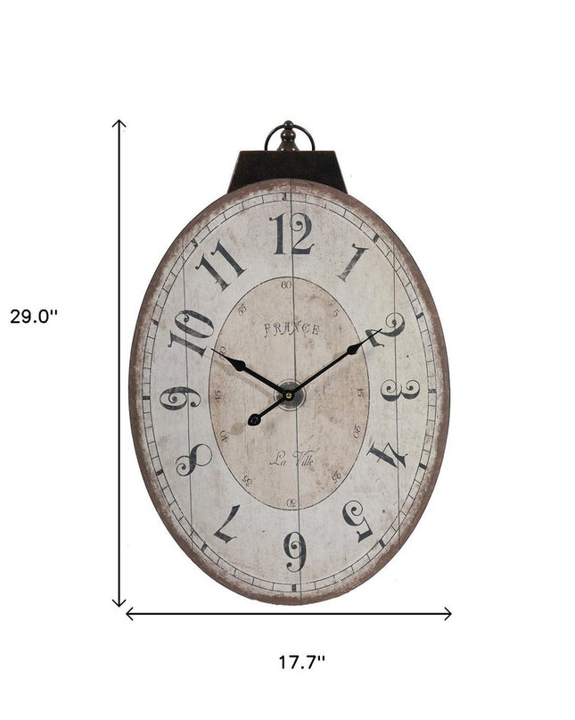 18" Oval Ivory Wood Analog Wall Clock