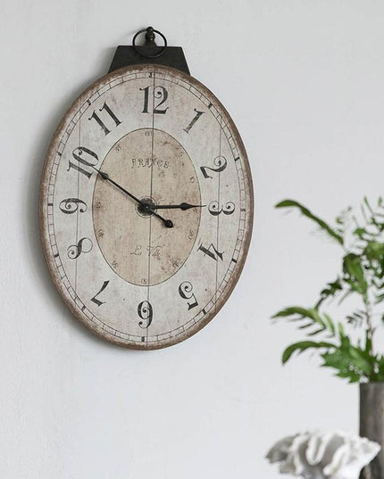18" Oval Ivory Wood Analog Wall Clock