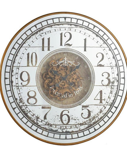 32" Circle Gold and Silver Metal and Mirror Analog Exposed Gear Wall Clock