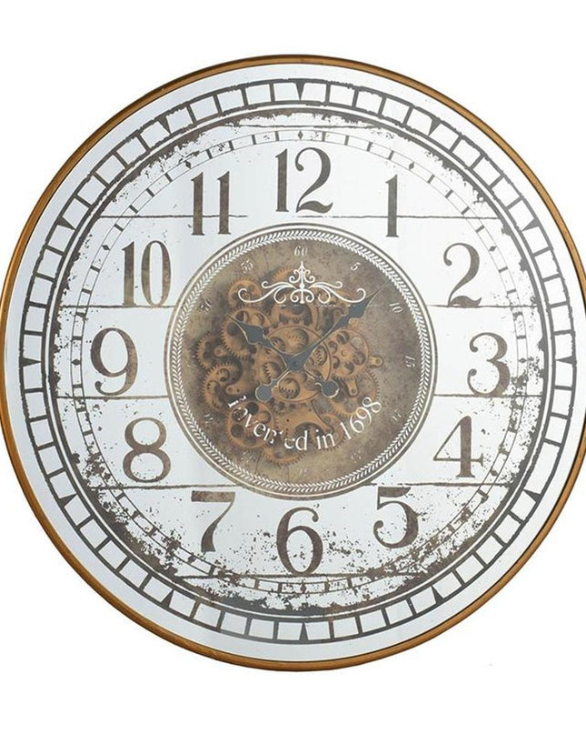 32" Circle Gold and Silver Metal and Mirror Analog Exposed Gear Wall Clock