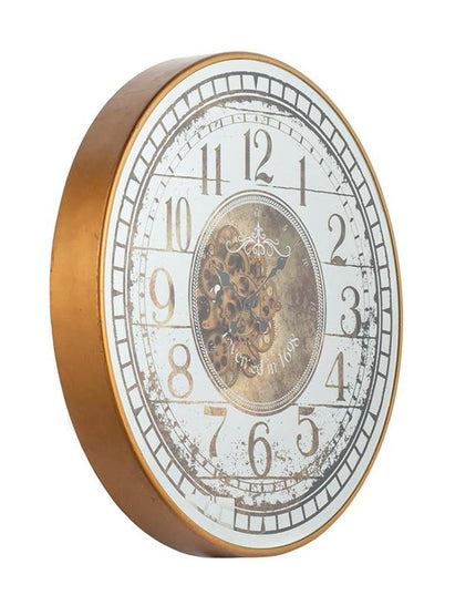 32" Circle Gold and Silver Metal and Mirror Analog Exposed Gear Wall Clock