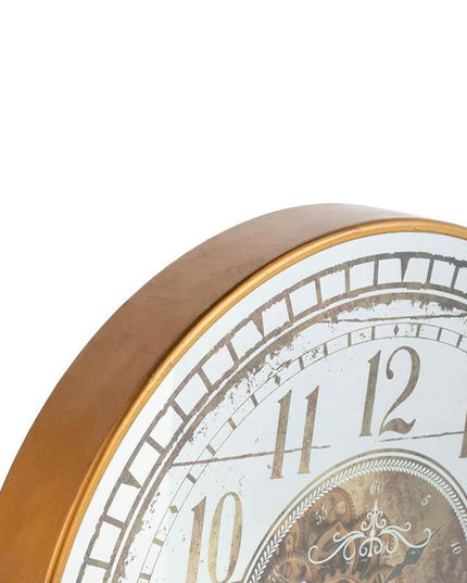 32" Circle Gold and Silver Metal and Mirror Analog Exposed Gear Wall Clock