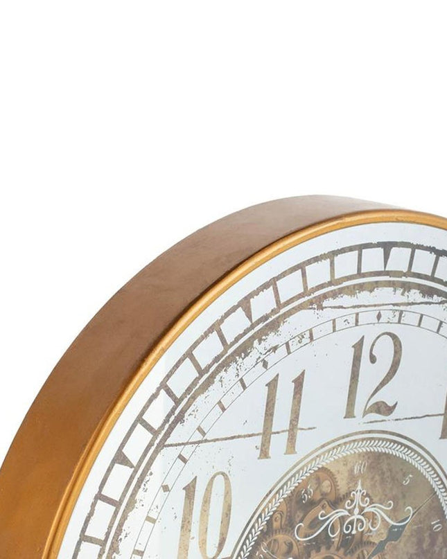 32" Circle Gold and Silver Metal and Mirror Analog Exposed Gear Wall Clock