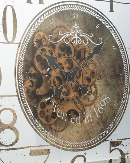 32" Circle Gold and Silver Metal and Mirror Analog Exposed Gear Wall Clock