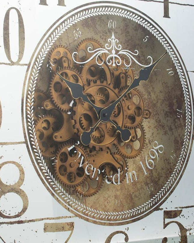 32" Circle Gold and Silver Metal and Mirror Analog Exposed Gear Wall Clock