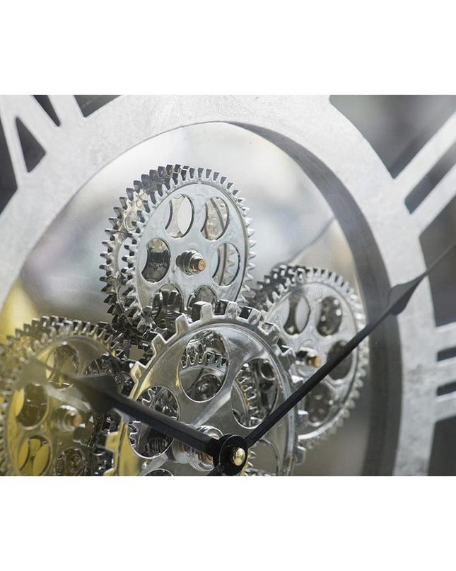 21" Circle Silver Metal and Glass Analog Exposed Gear Wall Clock
