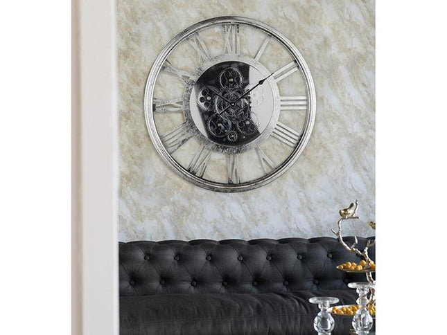 21" Circle Silver Metal and Glass Analog Exposed Gear Wall Clock