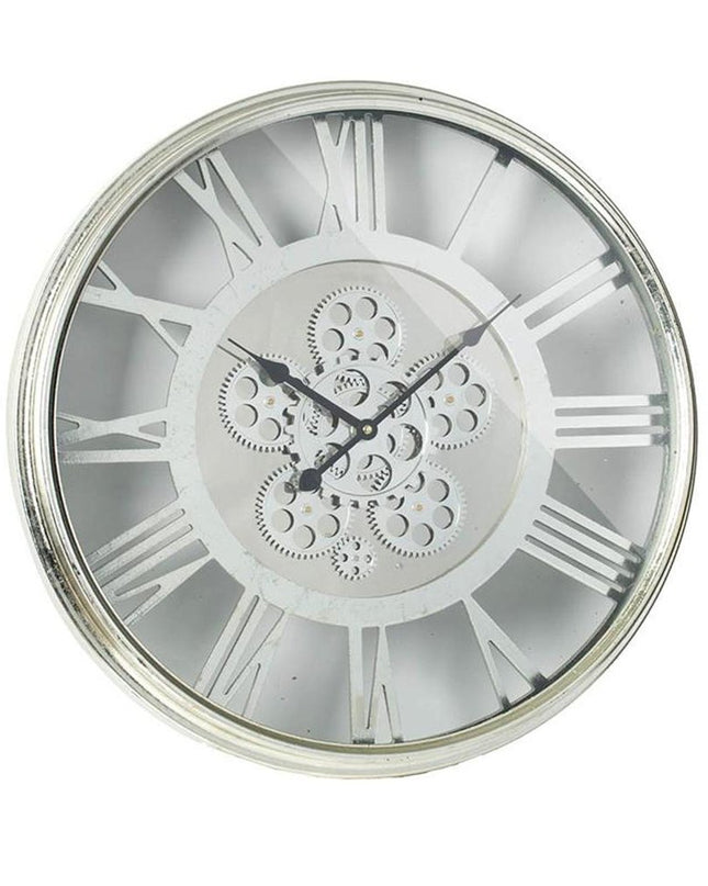 21" Circle Silver Metal and Glass Analog Exposed Gear Wall Clock