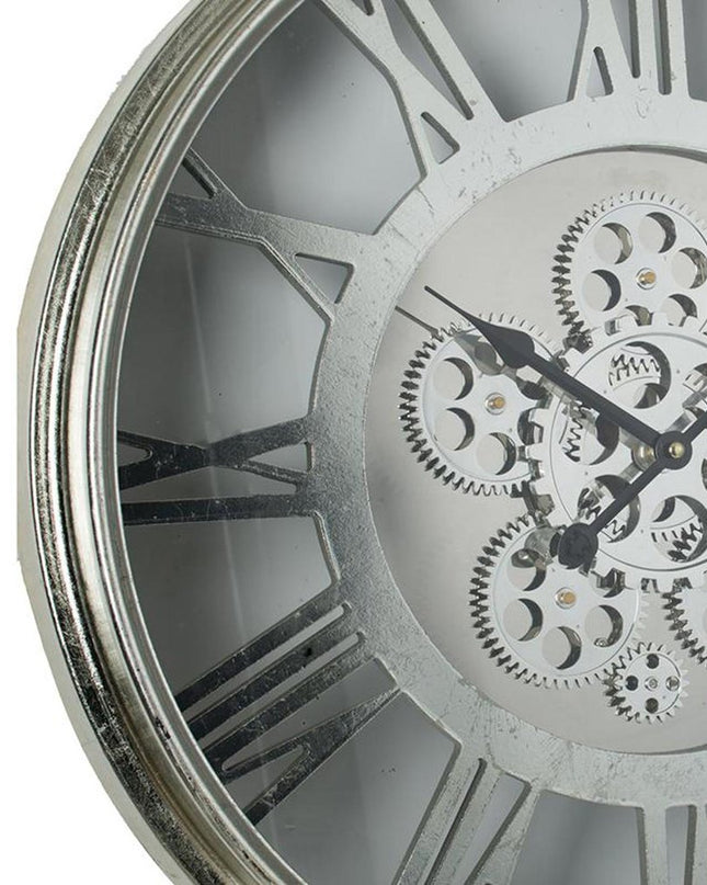 21" Circle Silver Metal and Glass Analog Exposed Gear Wall Clock