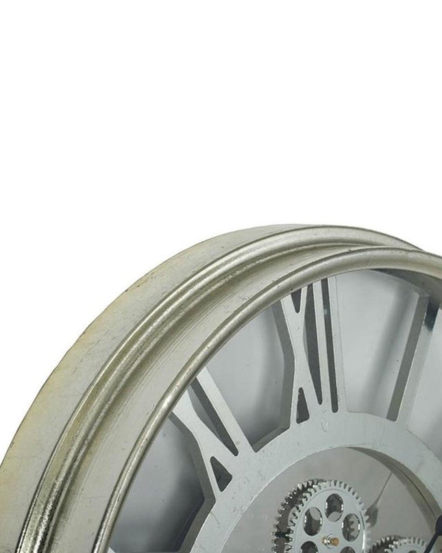 21" Circle Silver Metal and Glass Analog Exposed Gear Wall Clock