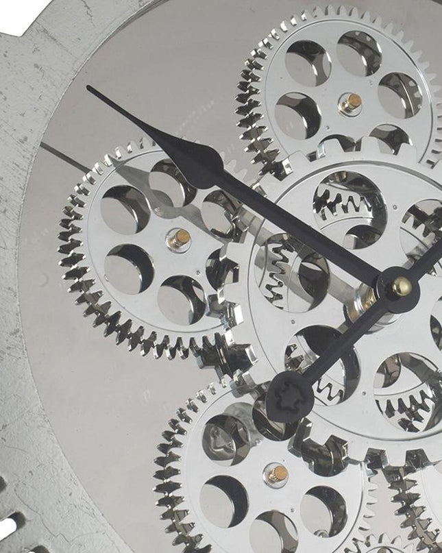 21" Circle Silver Metal and Glass Analog Exposed Gear Wall Clock