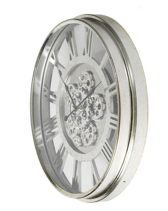 21" Circle Silver Metal and Glass Analog Exposed Gear Wall Clock