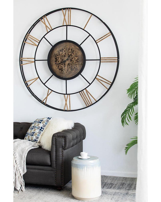 56" Circle Copper Metal and Glass Analog Exposed Gear Wall Clock