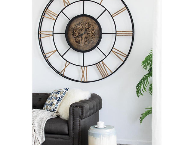 56" Circle Copper Metal and Glass Analog Exposed Gear Wall Clock