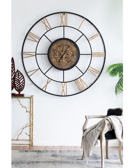56" Circle Copper Metal and Glass Analog Exposed Gear Wall Clock