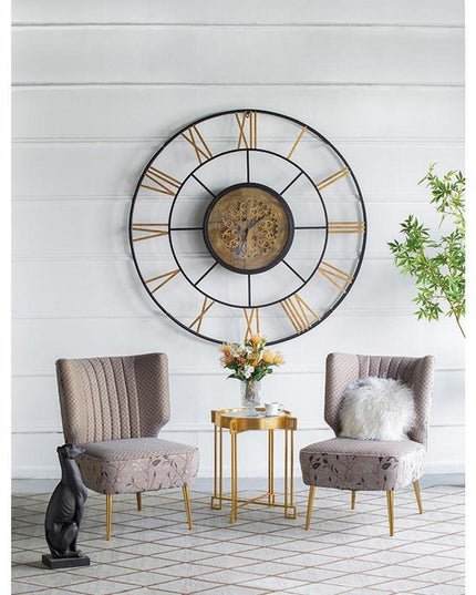 56" Circle Copper Metal and Glass Analog Exposed Gear Wall Clock