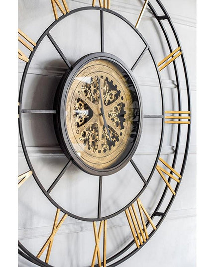 56" Circle Copper Metal and Glass Analog Exposed Gear Wall Clock