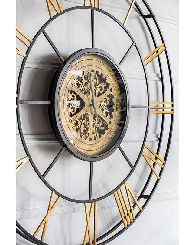 56" Circle Copper Metal and Glass Analog Exposed Gear Wall Clock