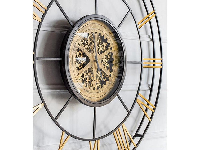 56" Circle Copper Metal and Glass Analog Exposed Gear Wall Clock