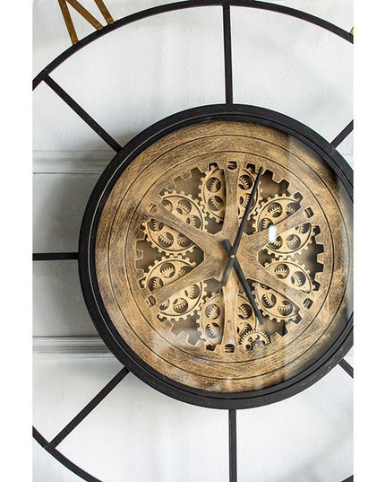 56" Circle Copper Metal and Glass Analog Exposed Gear Wall Clock