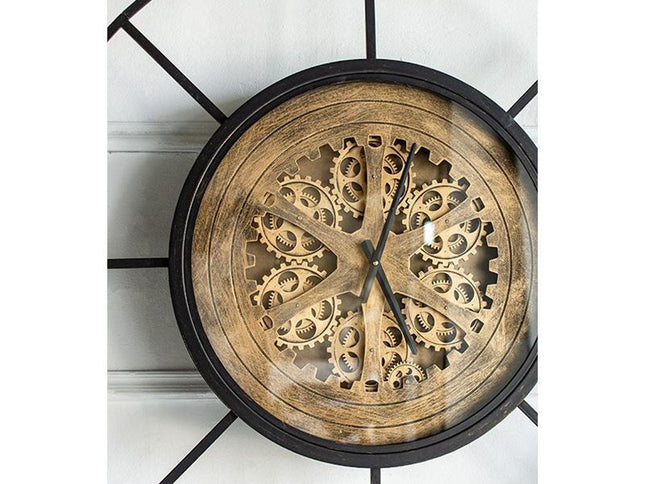 56" Circle Copper Metal and Glass Analog Exposed Gear Wall Clock