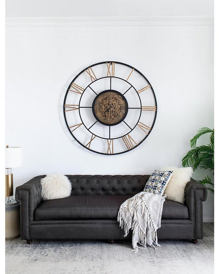 56" Circle Copper Metal and Glass Analog Exposed Gear Wall Clock