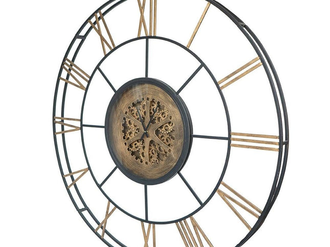 56" Circle Copper Metal and Glass Analog Exposed Gear Wall Clock