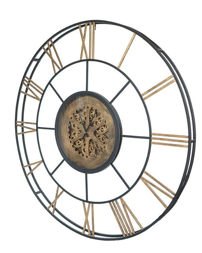 56" Circle Copper Metal and Glass Analog Exposed Gear Wall Clock