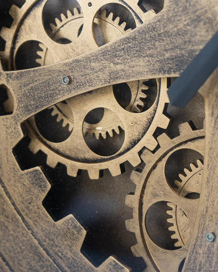 56" Circle Copper Metal and Glass Analog Exposed Gear Wall Clock