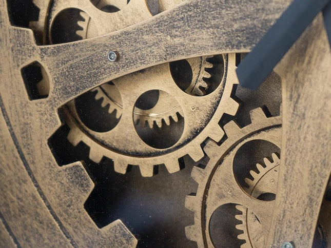 56" Circle Copper Metal and Glass Analog Exposed Gear Wall Clock